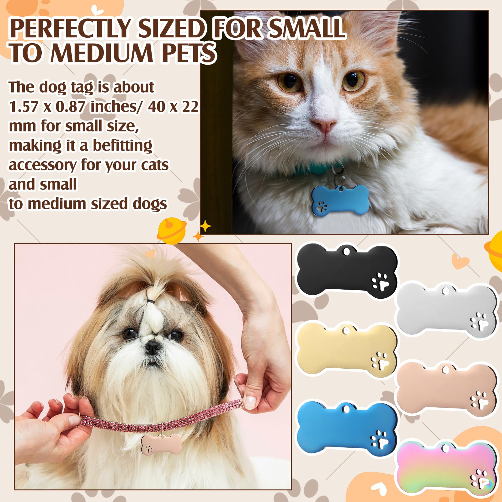 Hicarer 30-Pack Blank Stainless Steel Pet ID Tags, Bone Shape, 6 Colors, Engravable Both Sides for Dogs Cats DIY