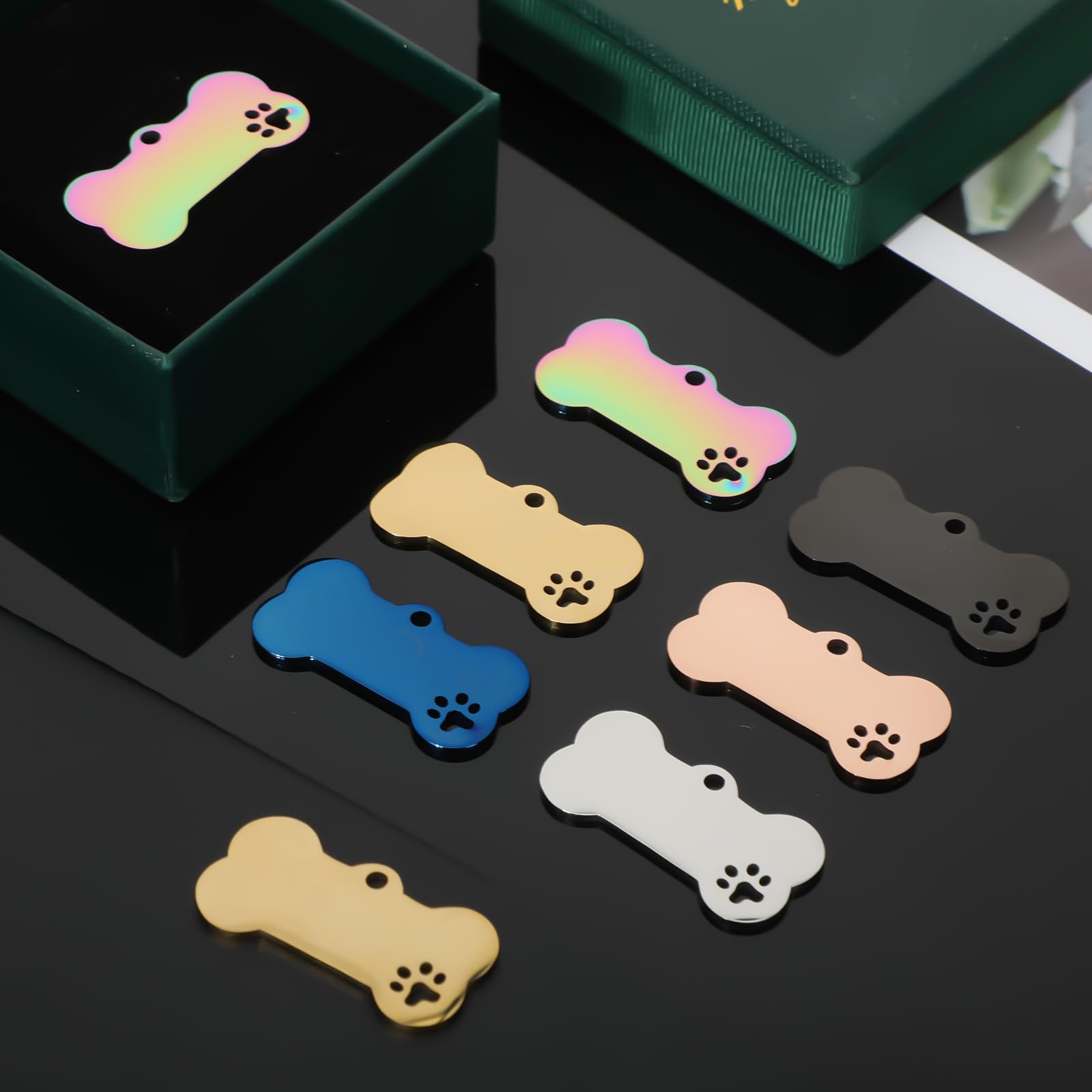 Hicarer 30-Pack Blank Stainless Steel Pet ID Tags, Bone Shape, 6 Colors, Engravable Both Sides for Dogs Cats DIY