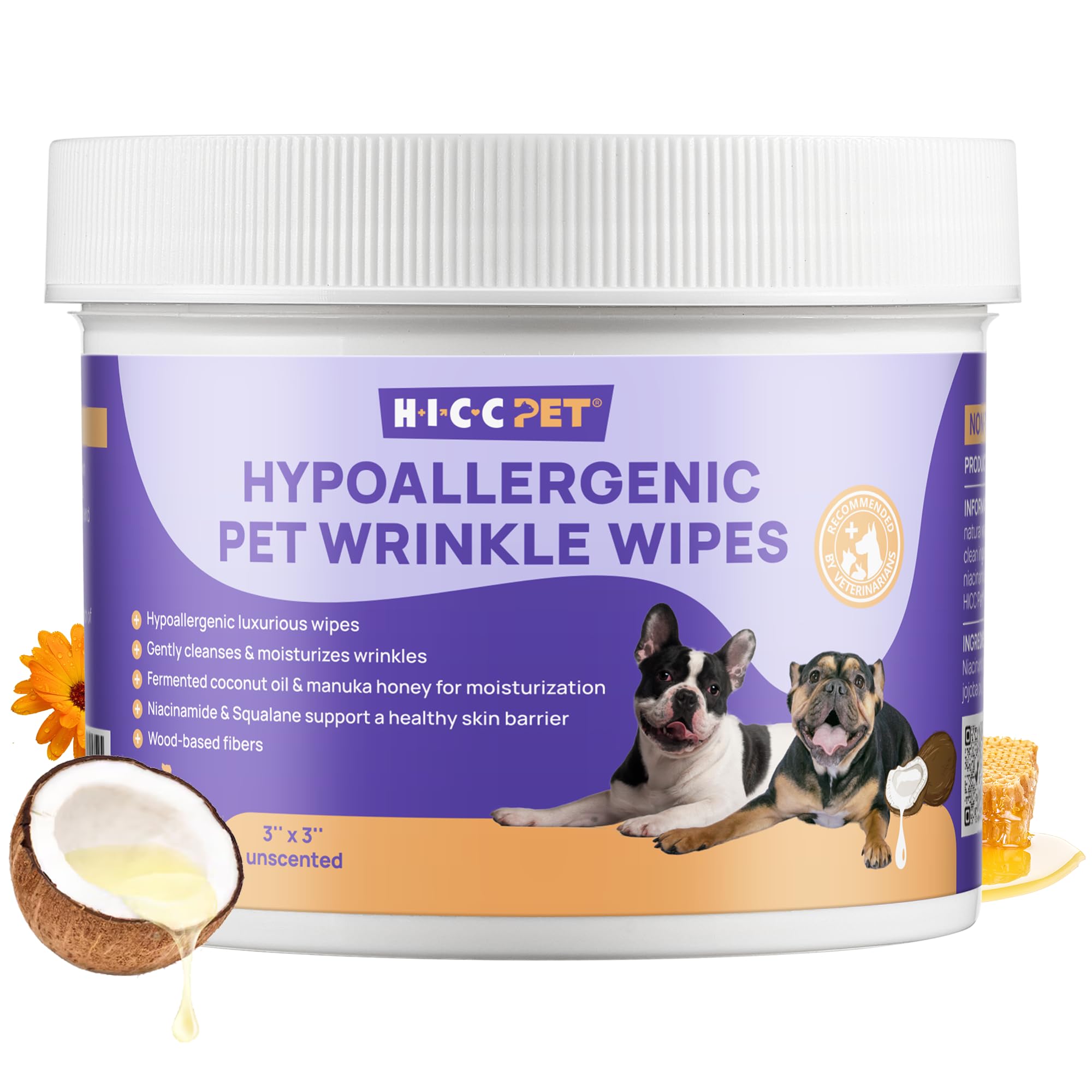 HICC PET Wrinkle Wipes – Vet-Recommended Dog Wipes for French Bulldogs, Pugs, and English Bulldogs (100 Counts)