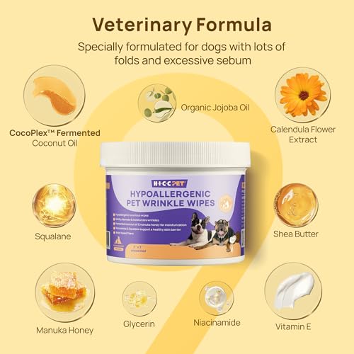 HICC PET Wrinkle Wipes – Vet-Recommended Dog Wipes for French Bulldogs, Pugs, and English Bulldogs (100 Counts)