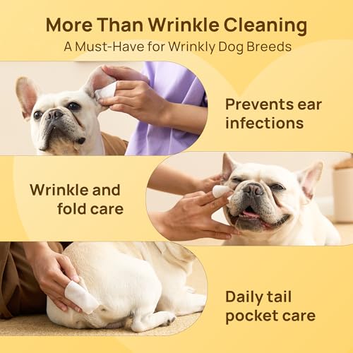 HICC PET Wrinkle Wipes – Vet-Recommended Dog Wipes for French Bulldogs, Pugs, and English Bulldogs (100 Counts)