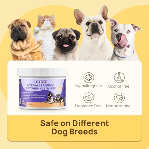 HICC PET Wrinkle Wipes – Vet-Recommended Dog Wipes for French Bulldogs, Pugs, and English Bulldogs (100 Counts)