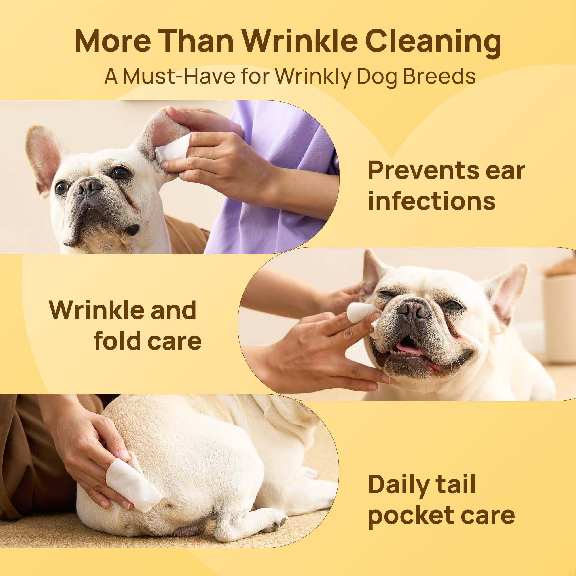HICC PET Wrinkle Wipes – Vet-Recommended Dog Wipes for French Bulldogs, Pugs, and English Bulldogs (100 Counts)