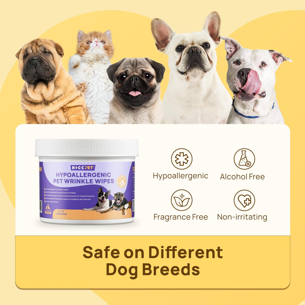 HICC PET Wrinkle Wipes – Vet-Recommended Dog Wipes for French Bulldogs, Pugs, and English Bulldogs (100 Counts)