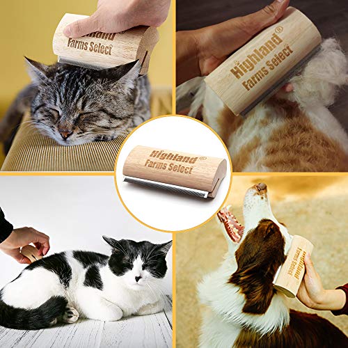 Highland Farms Select Deshedding Grooming Brush – 5 Inch, Ergonomic Wood Handle, for Dogs, Cats & Horses