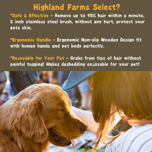 Highland Farms Select Deshedding Grooming Brush – 5 Inch, Ergonomic Wood Handle, for Dogs, Cats & Horses