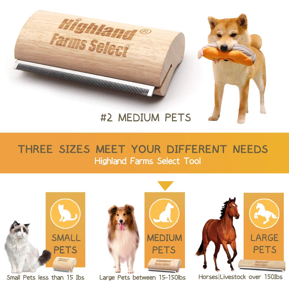 Highland Farms Select Deshedding Grooming Brush – 5 Inch, Ergonomic Wood Handle, for Dogs, Cats & Horses
