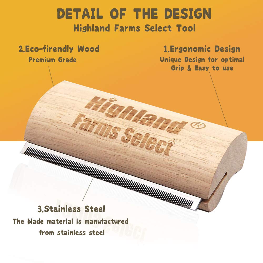 Highland Farms Select Deshedding Grooming Brush – 5 Inch, Ergonomic Wood Handle, for Dogs, Cats & Horses