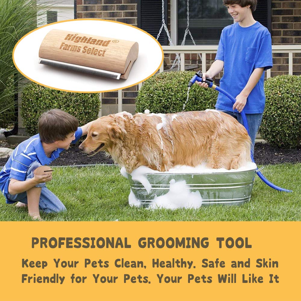 Highland Farms Select Deshedding Grooming Brush – 5 Inch, Ergonomic Wood Handle, for Dogs, Cats & Horses