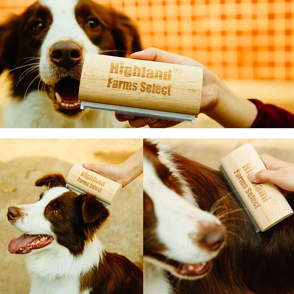 Highland Farms Select Deshedding Grooming Brush – 5 Inch, Ergonomic Wood Handle, for Dogs, Cats & Horses