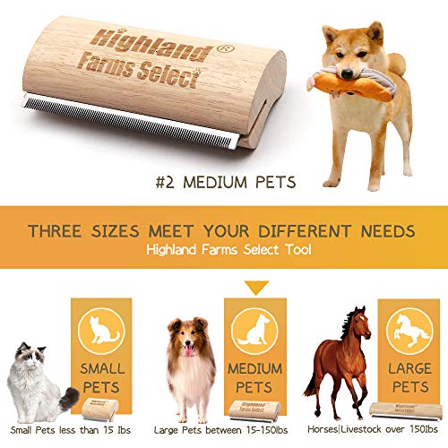 Highland Farms Select Deshedding Grooming Brush – 5 Inch, Ergonomic Wood Handle, for Dogs, Cats & Horses