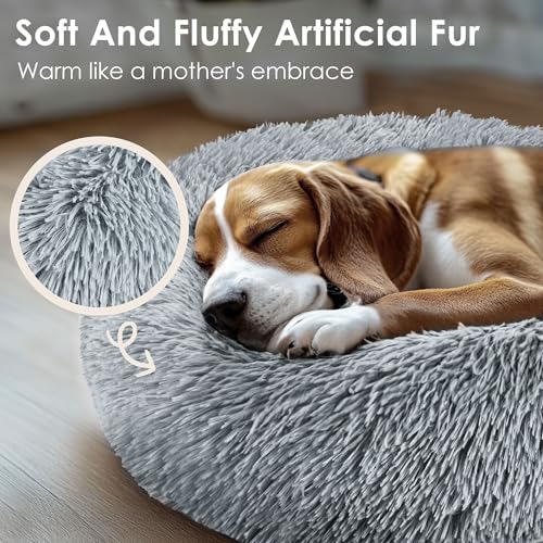 Hoewina Anti-Anxiety Donut Dog Bed for Small Dogs & Cats - Light Grey, 24 in