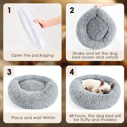 Hoewina Anti-Anxiety Donut Dog Bed for Small Dogs & Cats - Light Grey, 24 in