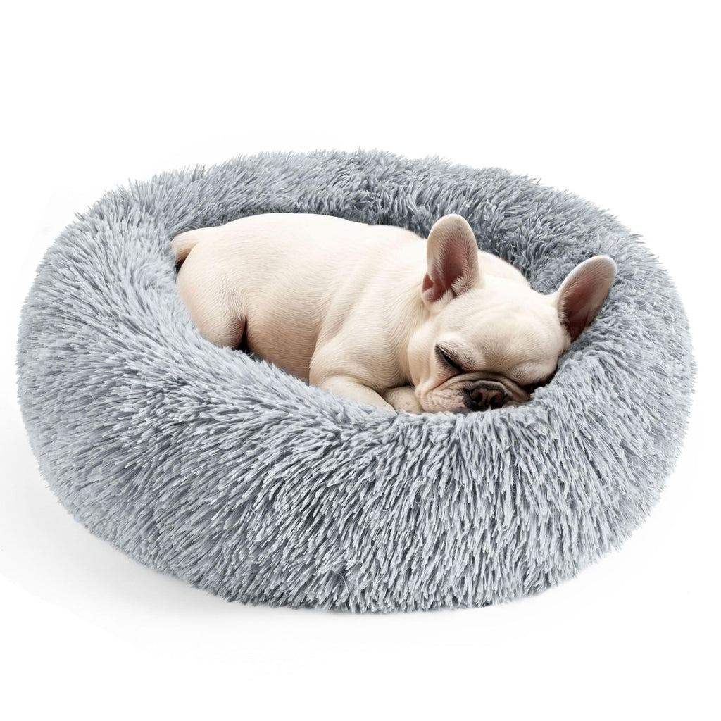 Hoewina Anti-Anxiety Donut Dog Bed for Small Dogs & Cats - Light Grey, 24 in