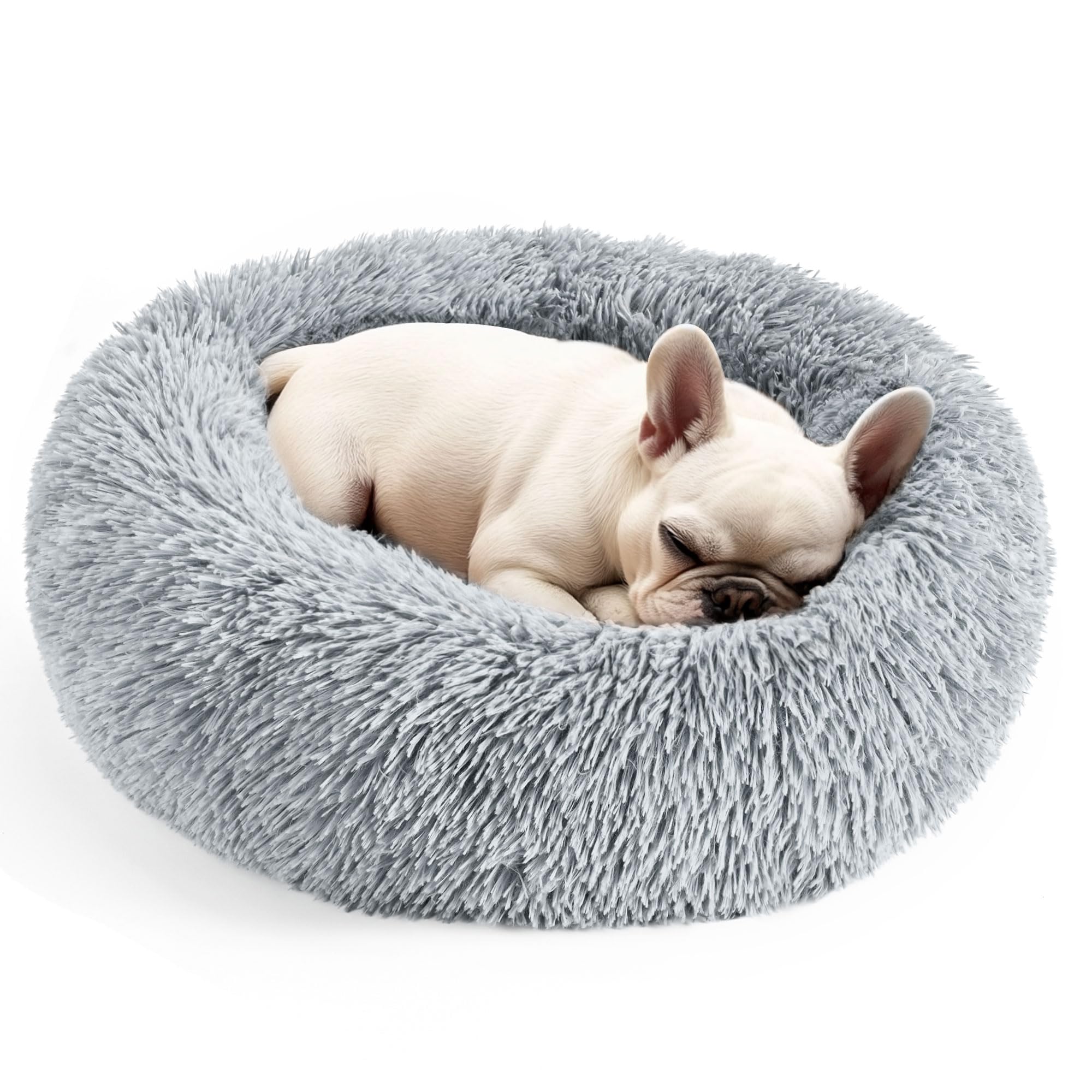 Hoewina Anti-Anxiety Donut Dog Bed for Small Dogs & Cats - Light Grey, 24 in