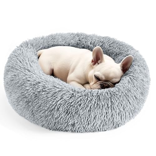 Hoewina Anti-Anxiety Donut Dog Bed for Small Dogs & Cats - Light Grey, 24 in
