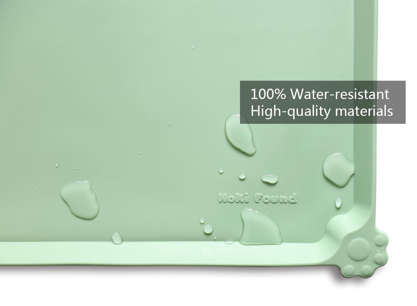 Hoki Found Silicone Non-Slip Pet Food Mat – 19×12 Inch Waterproof Bowl Placemat for Dogs and Cats, Jade