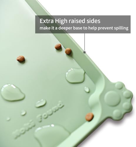 Hoki Found Silicone Non-Slip Pet Food Mat – 19×12 Inch Waterproof Bowl Placemat for Dogs and Cats, Jade