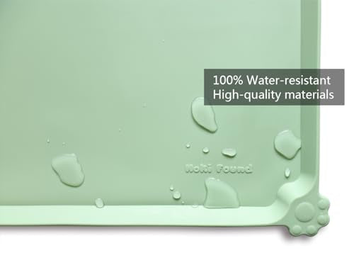 Hoki Found Silicone Non-Slip Pet Food Mat – 19×12 Inch Waterproof Bowl Placemat for Dogs and Cats, Jade