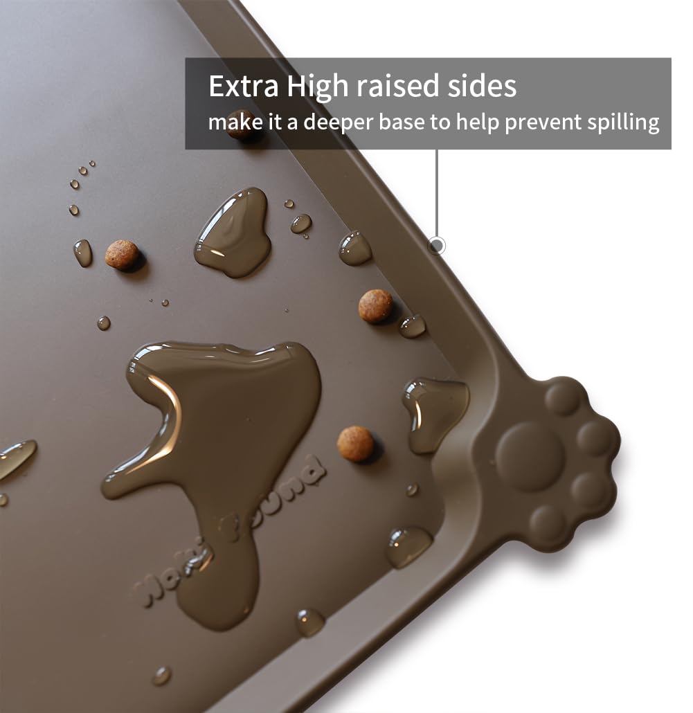 Hoki Found Silicone Pet Feeding Mat – Non-Slip, Waterproof, 19x12 Inches, Coffee