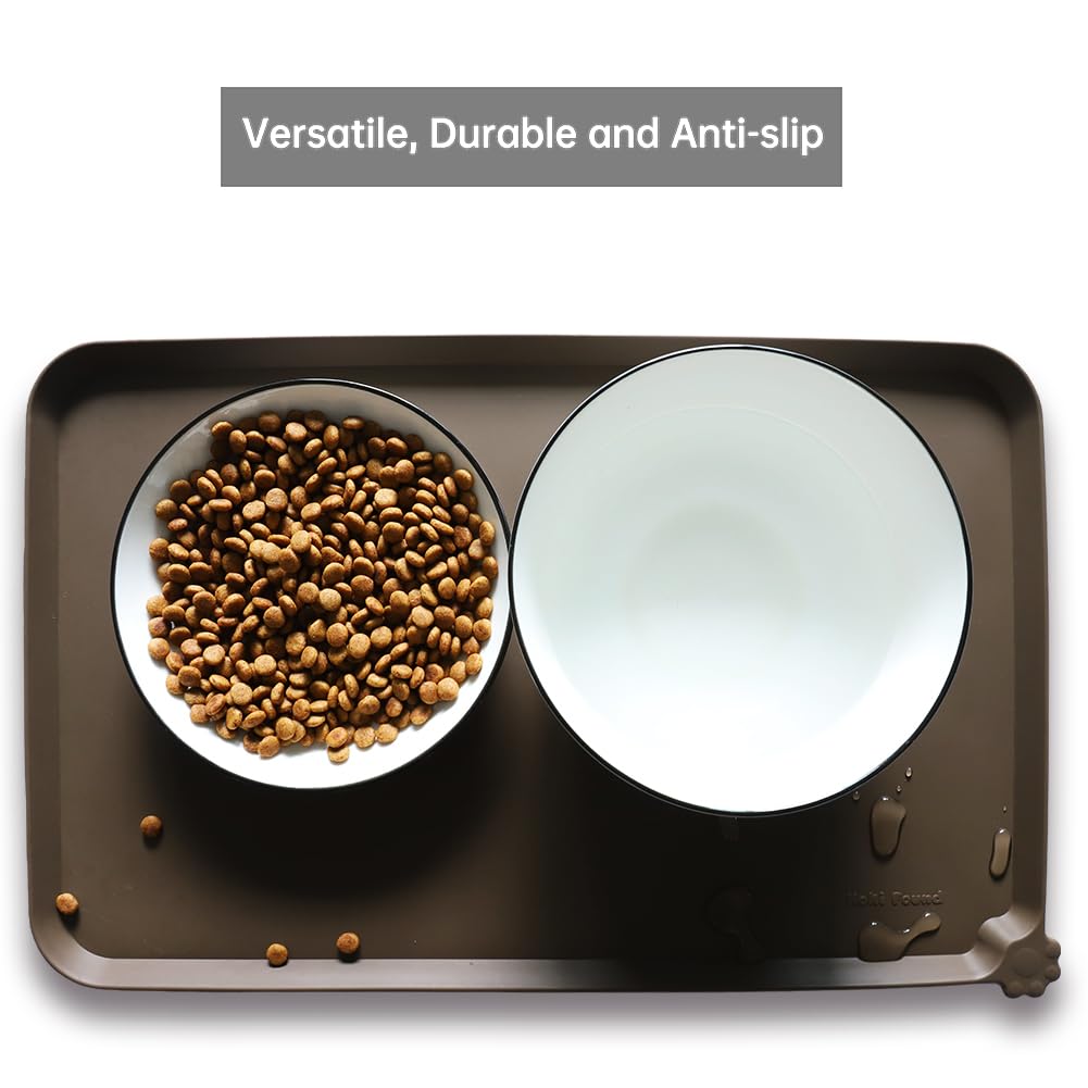 Hoki Found Silicone Pet Feeding Mat – Non-Slip, Waterproof, 19x12 Inches, Coffee