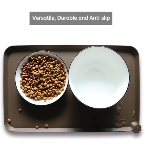 Hoki Found Silicone Pet Feeding Mat – Non-Slip, Waterproof, 19x12 Inches, Coffee