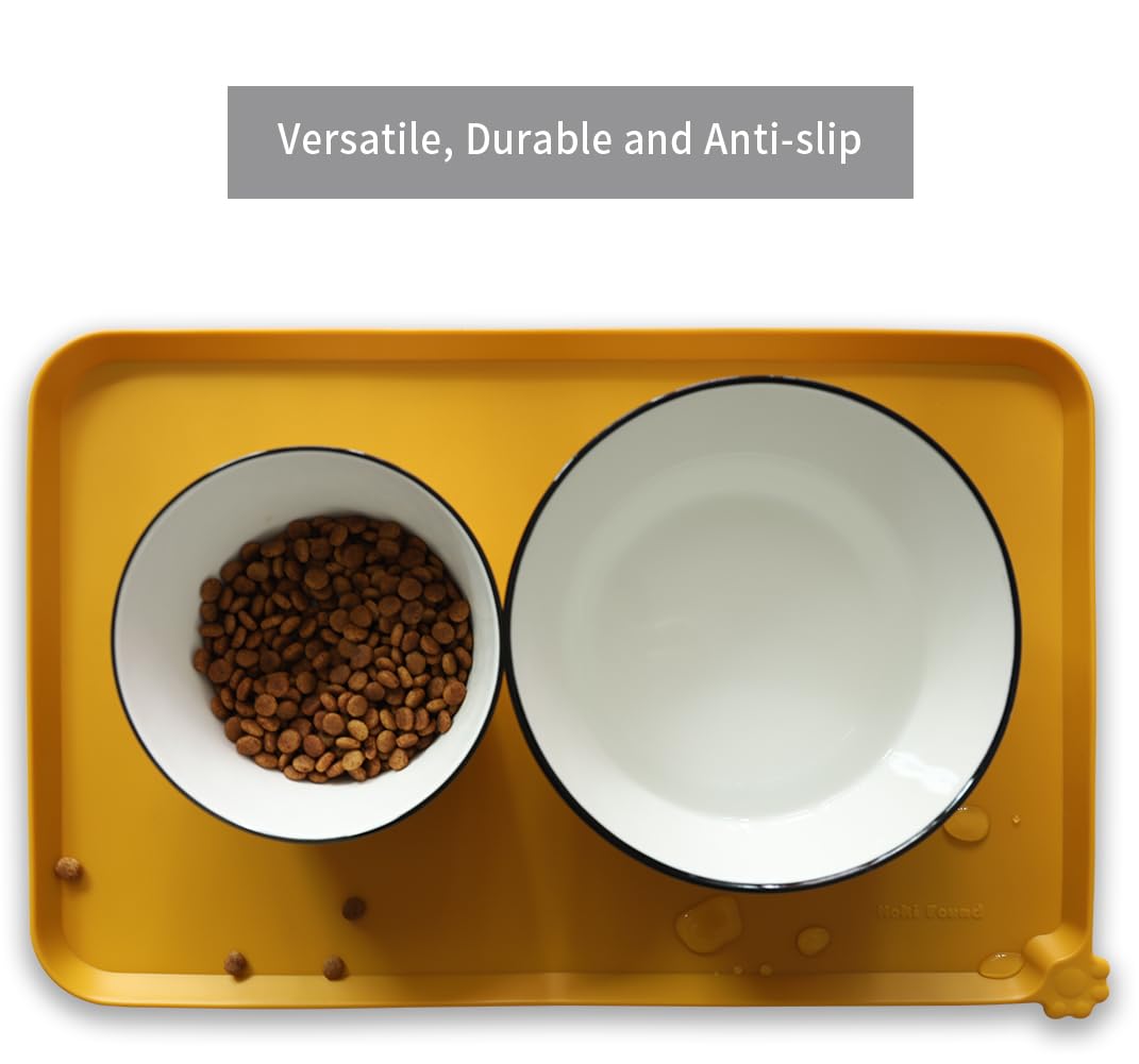 Hoki Found Silicone Pet Food Mat - Honey, 19x12 inch, Non-Toxic, Waterproof, Non-Skid Tray for Dogs and Cats