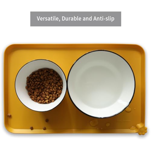Hoki Found Silicone Pet Food Mat - Honey, 19x12 inch, Non-Toxic, Waterproof, Non-Skid Tray for Dogs and Cats