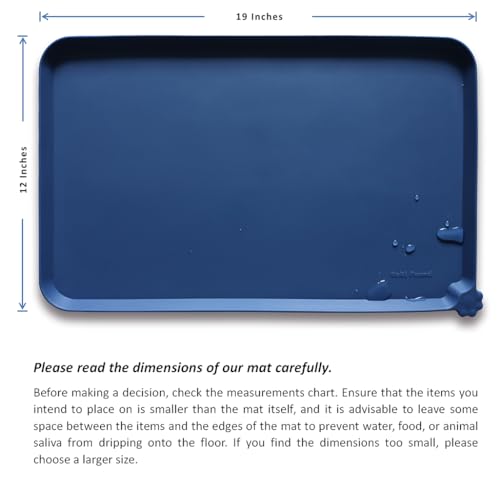 Hoki Found Silicone Pet Food Mat - Non Slip Dog Cat Bowl Placemat - Waterproof, Indigo Ink, 19x12 inches