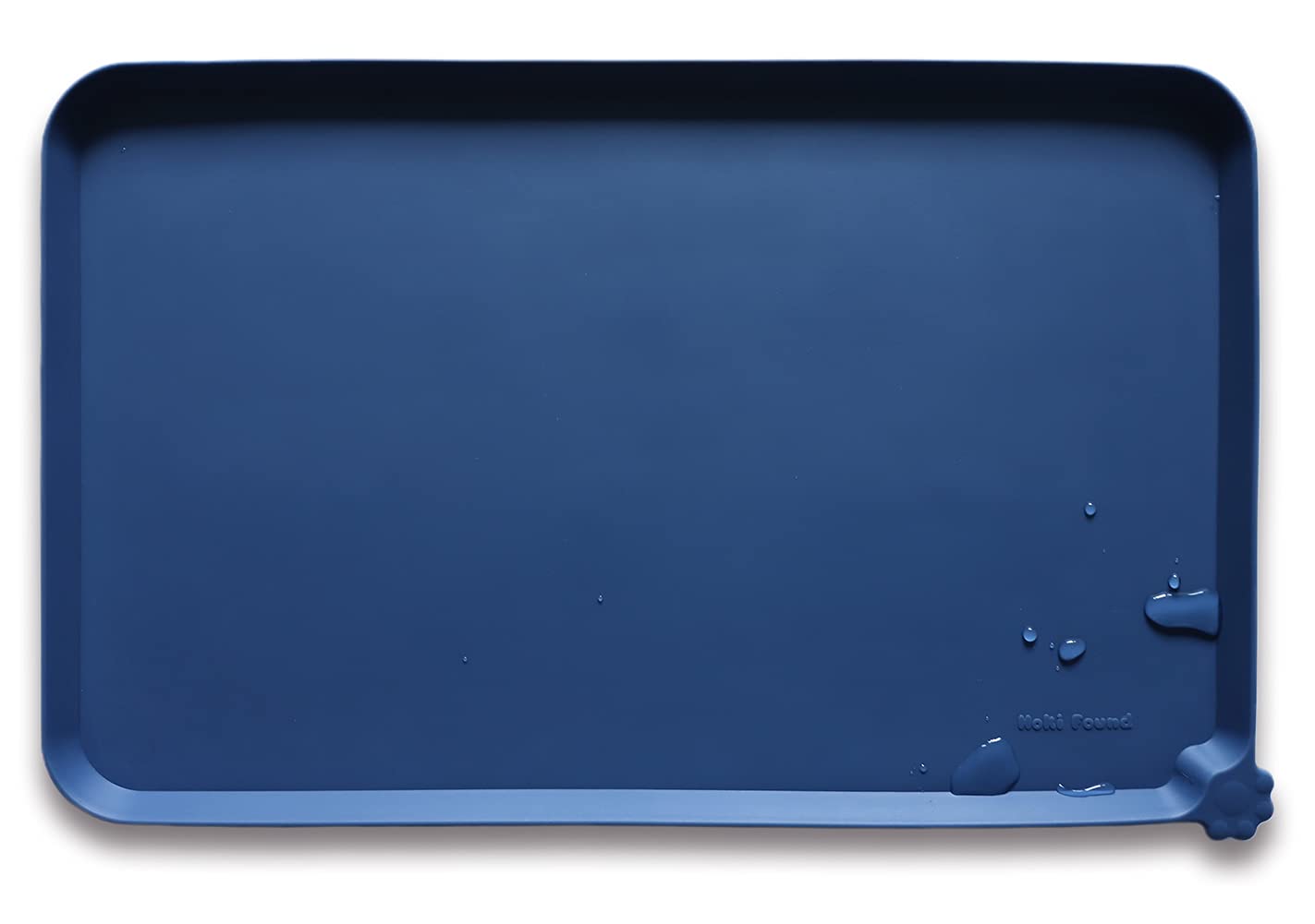 Hoki Found Silicone Pet Food Mat - Non Slip Dog Cat Bowl Placemat - Waterproof, Indigo Ink, 19x12 inches