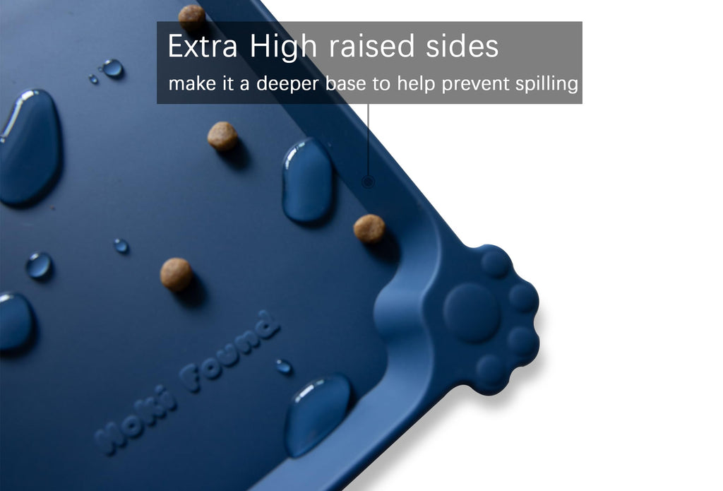 Hoki Found Silicone Pet Food Mat - Non Slip Dog Cat Bowl Placemat - Waterproof, Indigo Ink, 19x12 inches
