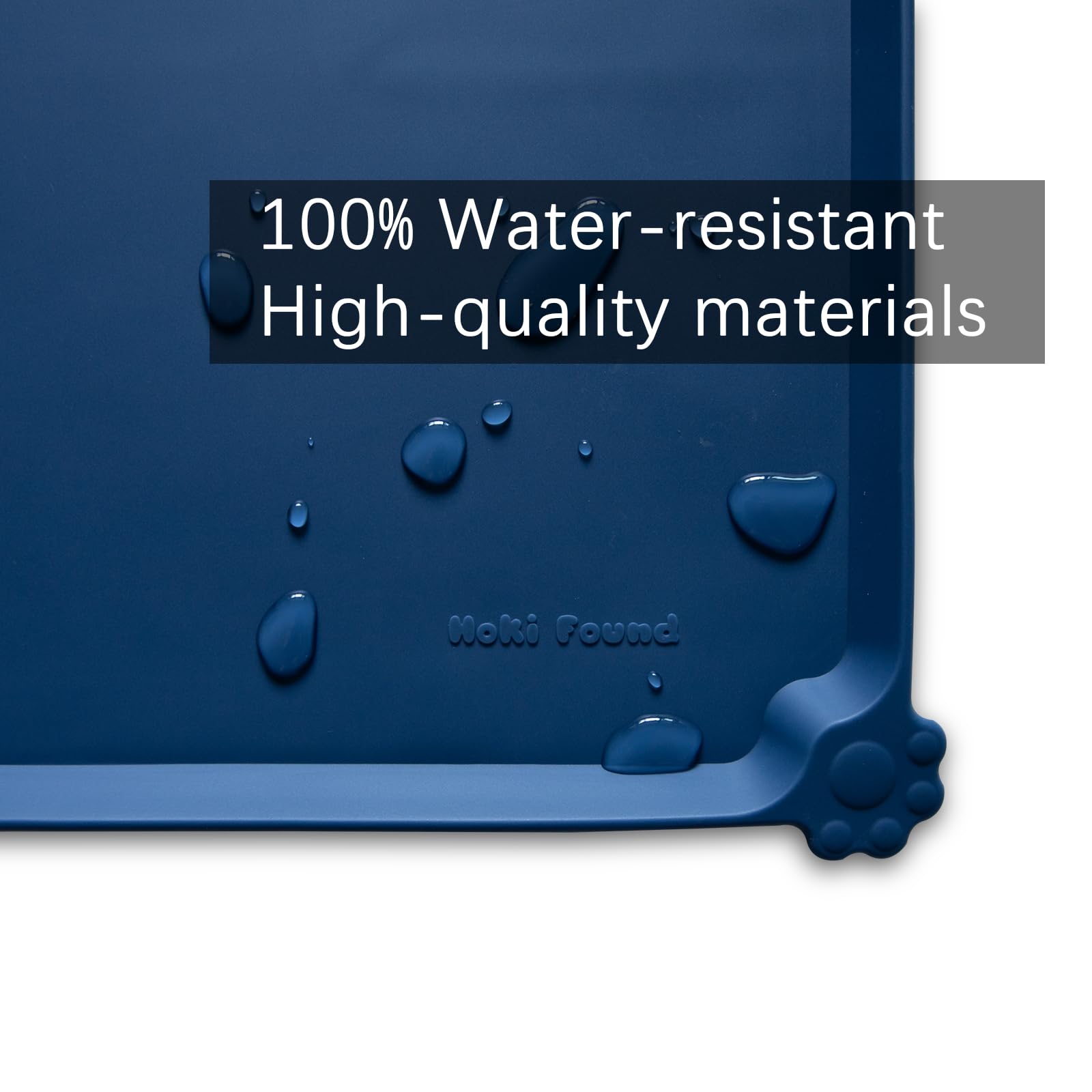 Hoki Found Silicone Pet Food Mat - Non Slip Dog Cat Bowl Placemat - Waterproof, Indigo Ink, 19x12 inches