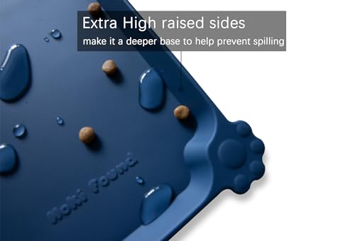 Hoki Found Silicone Pet Food Mat - Non Slip Dog Cat Bowl Placemat - Waterproof, Indigo Ink, 19x12 inches