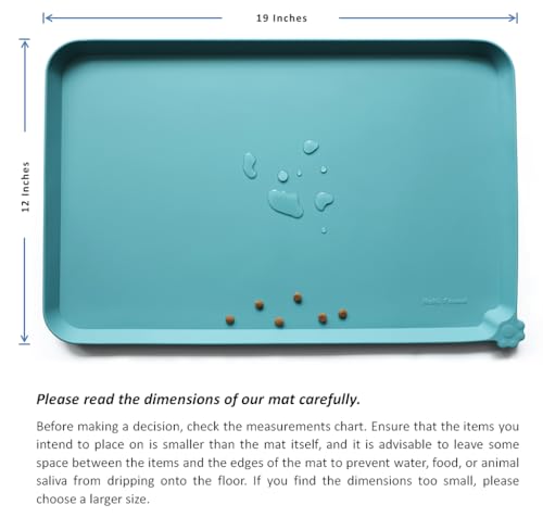 Hoki Found Silicone Pet Food Mat - Non Slip, Waterproof, Extra High Raised Edge - 19x12 Inches - Glacier