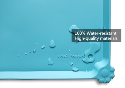 Hoki Found Silicone Pet Food Mat - Non Slip, Waterproof, Extra High Raised Edge - 19x12 Inches - Glacier
