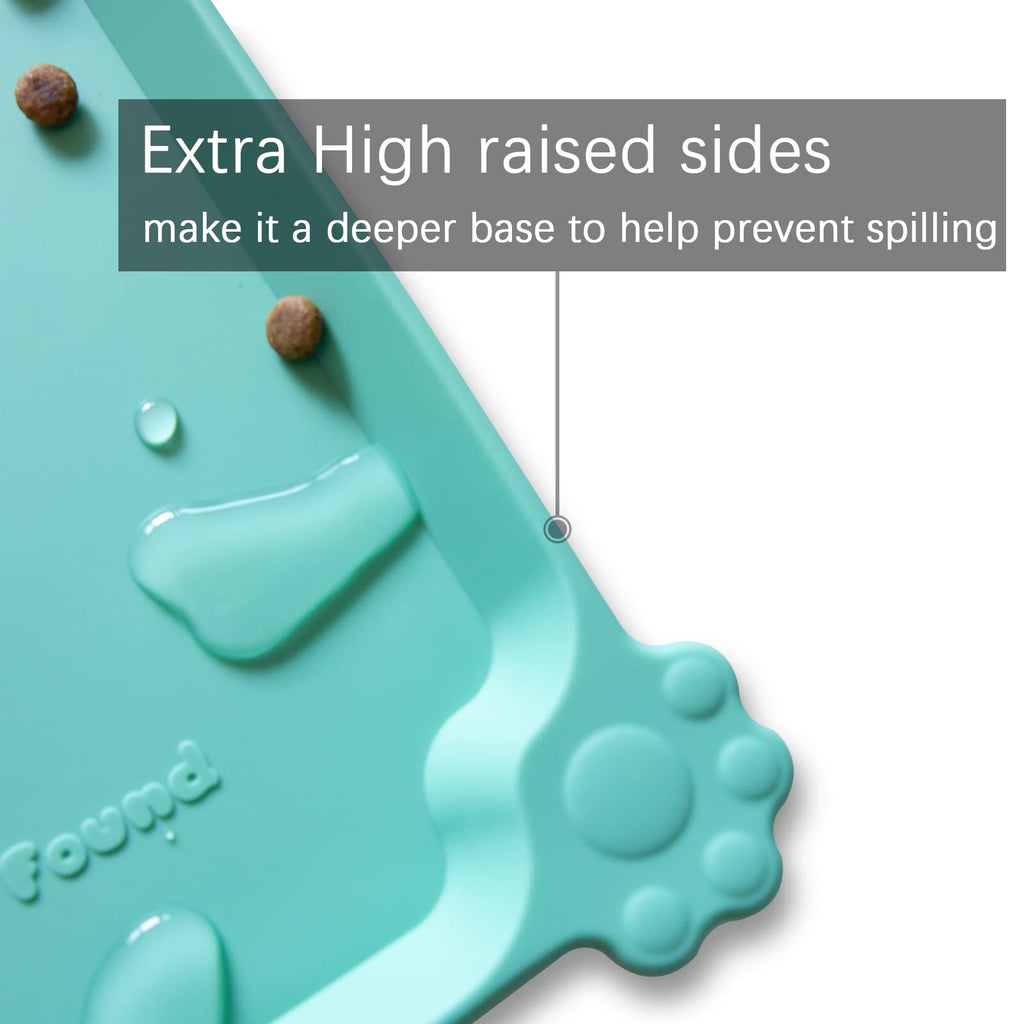 Hoki Found Silicone Pet Food Mat - Non-Slip, Waterproof Feeding Mat for Cats and Dogs - Cool Mint