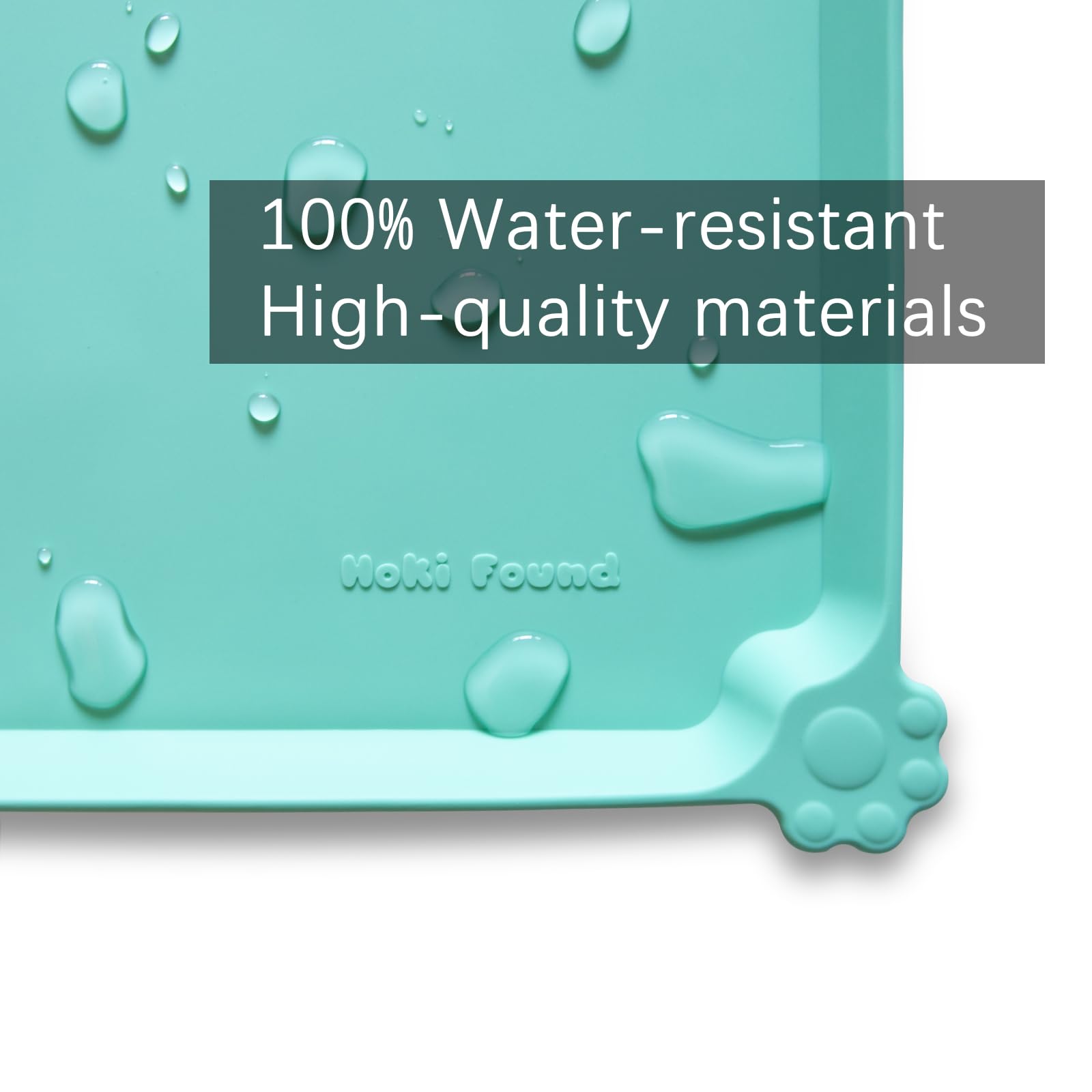 Hoki Found Silicone Pet Food Mat - Non-Slip, Waterproof Feeding Mat for Cats and Dogs - Cool Mint