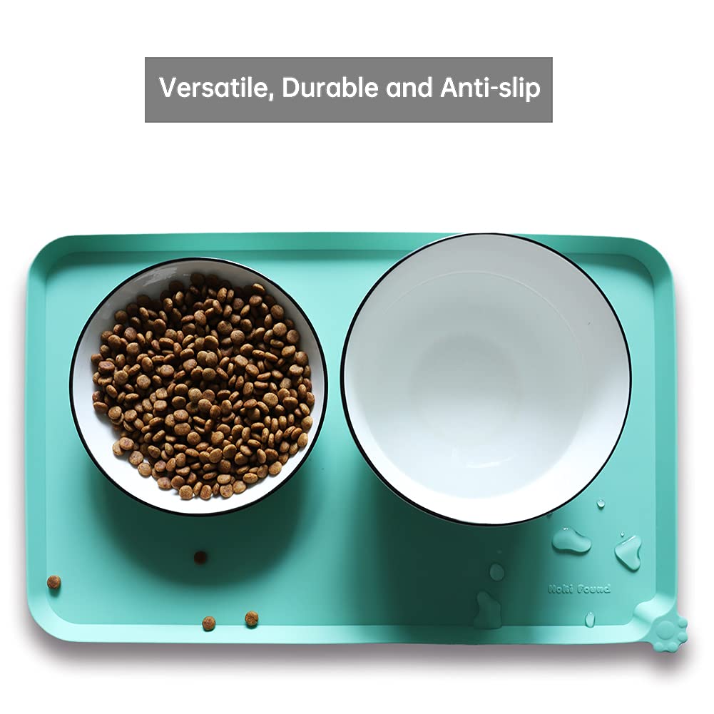 Hoki Found Silicone Pet Food Mat - Non-Slip, Waterproof Feeding Mat for Cats and Dogs - Cool Mint