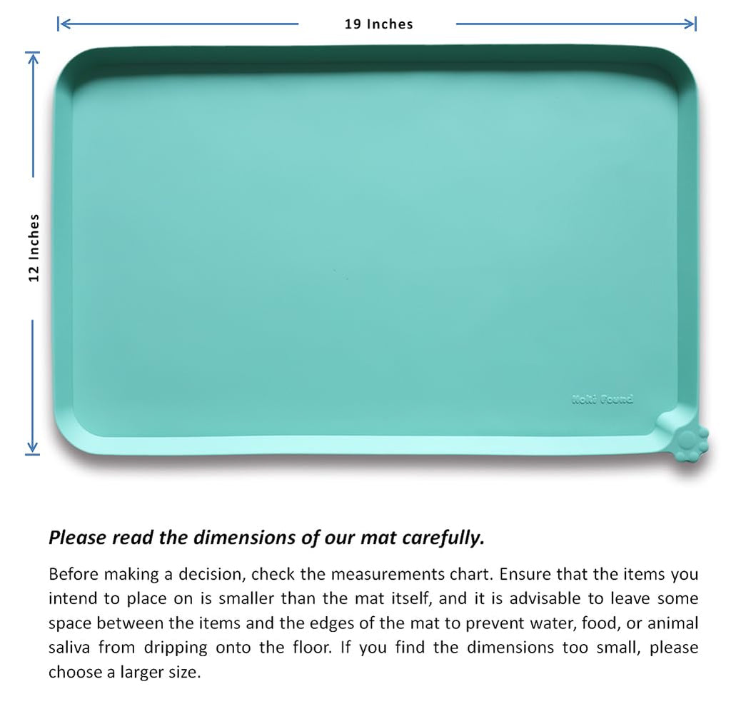 Hoki Found Silicone Pet Food Mat - Non-Slip, Waterproof Feeding Mat for Cats and Dogs - Cool Mint