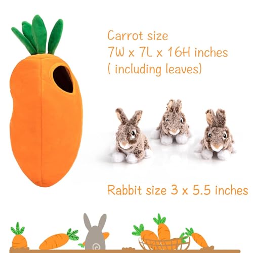 Hollypet Hide and Seek Squeaky Dog Toy – Interactive Plush Carrot with 3 Squeaky Rabbits
