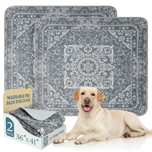 Homimp 2-Pack Reusable Dog Pee Pads, 36x41 Inch Washable Puppy Pads, Leakproof, Non-Slip, Grey