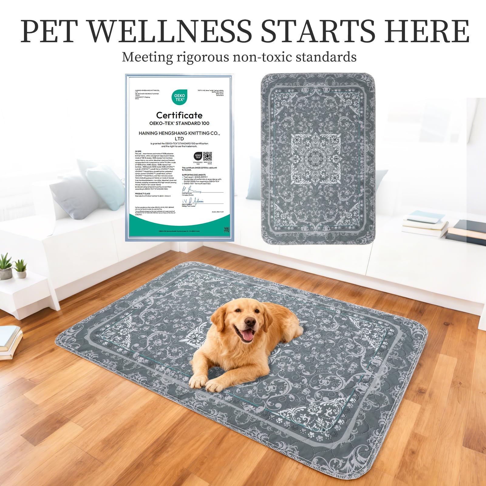 Homimp 2-Pack Reusable Dog Pee Pads, 36x41 Inch Washable Puppy Pads, Leakproof, Non-Slip, Grey