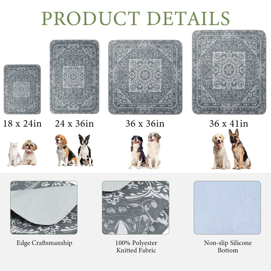 Homimp 2-Pack Reusable Dog Pee Pads, 36x41 Inch Washable Puppy Pads, Leakproof, Non-Slip, Grey