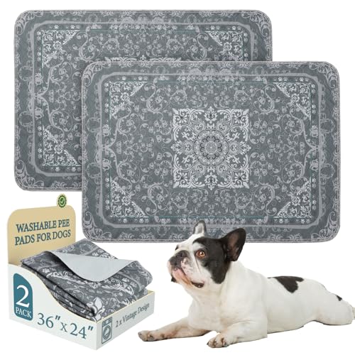 Homimp Reusable Dog Pee Pads 2-Pack (24"x36") – Washable, Waterproof, Non-Slip Training Mat for Puppies, Whelping, Crate & Couch – Grey