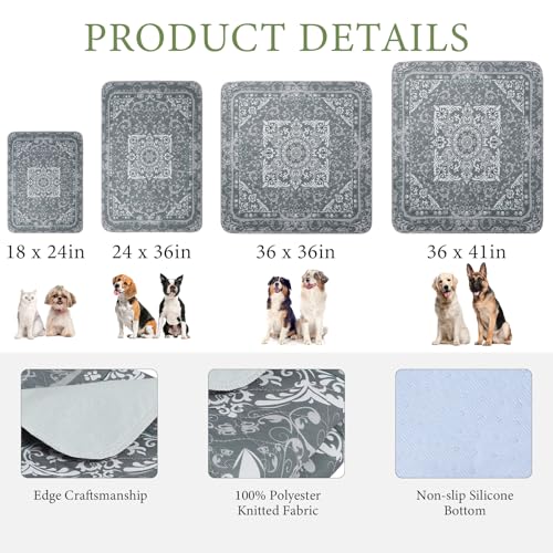 Homimp Reusable Dog Pee Pads 2-Pack (24"x36") – Washable, Waterproof, Non-Slip Training Mat for Puppies, Whelping, Crate & Couch – Grey