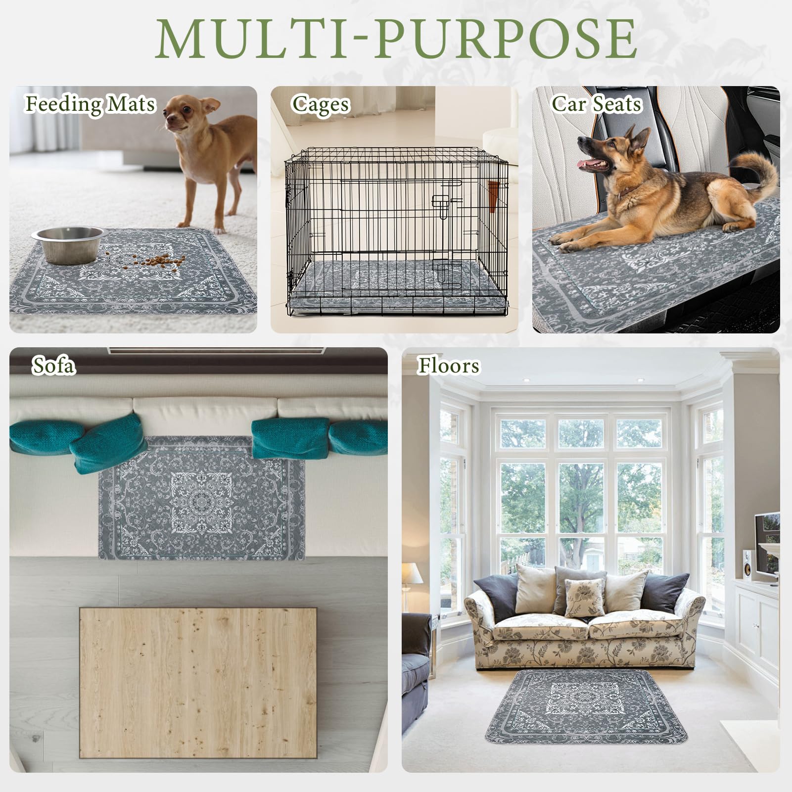 Homimp Reusable Dog Pee Pads 2-Pack (24"x36") – Washable, Waterproof, Non-Slip Training Mat for Puppies, Whelping, Crate & Couch – Grey