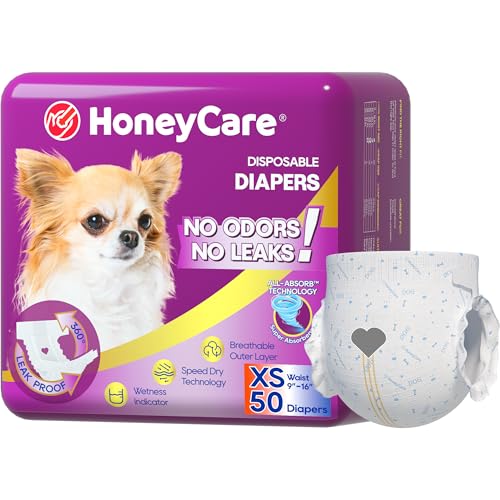HONEY CARE All-Absorb Disposable Dog Diapers, Extra Small, 50 Count – Super Absorbent with Wetness Indicator