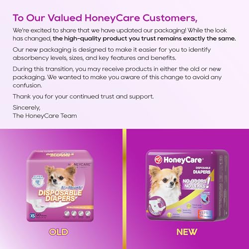 HONEY CARE All-Absorb Disposable Dog Diapers, Extra Small, 50 Count – Super Absorbent with Wetness Indicator