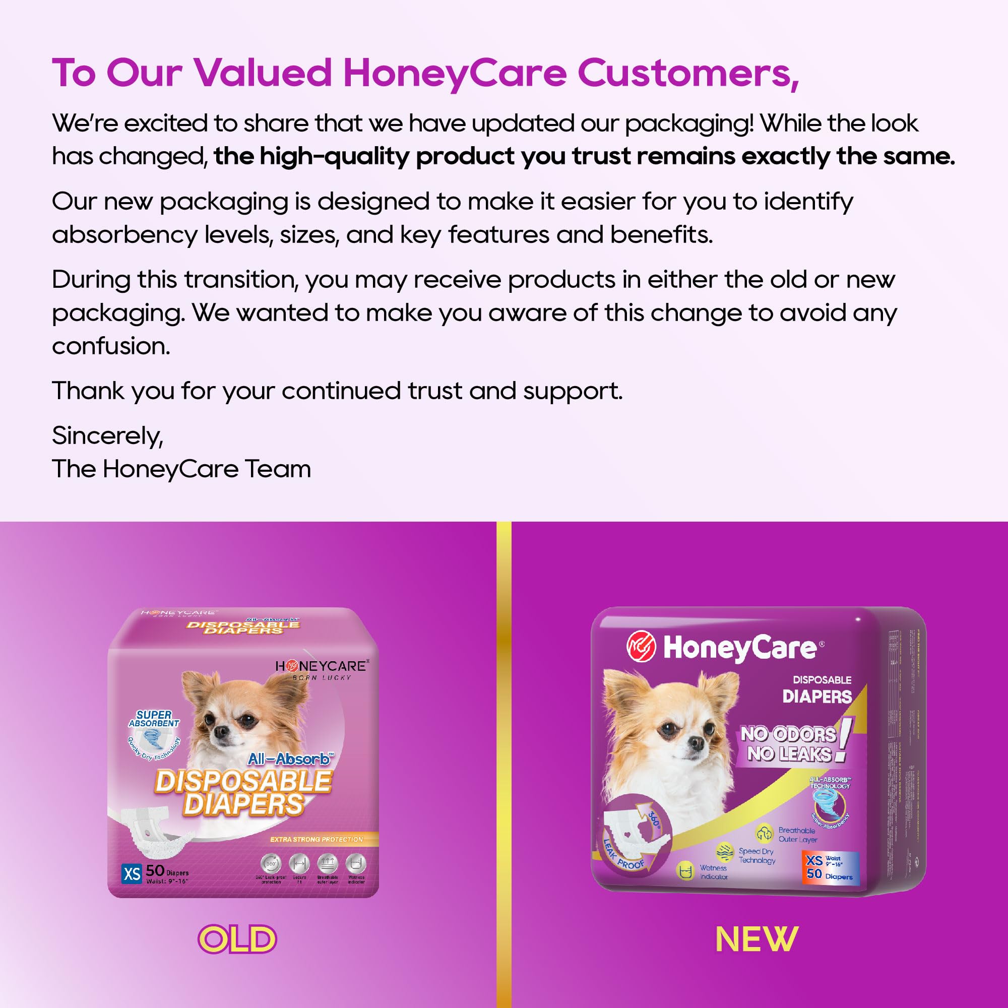 HONEY CARE All-Absorb Disposable Dog Diapers, Extra Small, 50 Count – Super Absorbent with Wetness Indicator