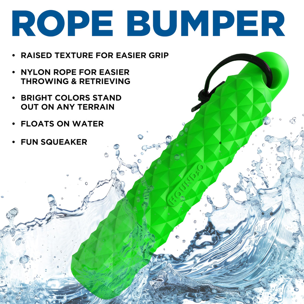 Hound2O Rope Bumper Floating Dog Toy with Squeaker – Bright Green Fetch Toy